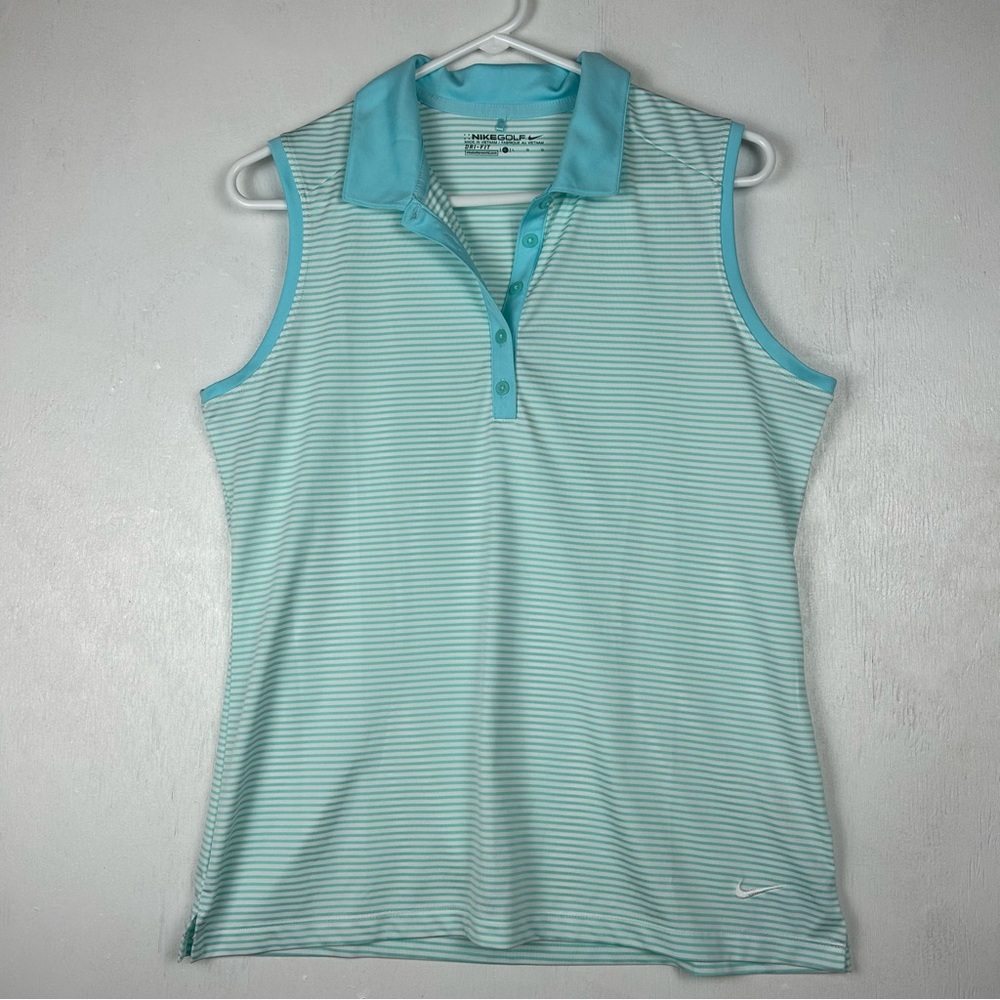 **SOLD**Nike | NIKEGOLF women’s sleeveless blue/green shirt top 1/4 button polo - Picture 1 of 16